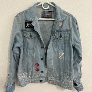 Brooklyn Cloth Women’s Artsy Japanese Great Wave Denim Jean Jacket size S